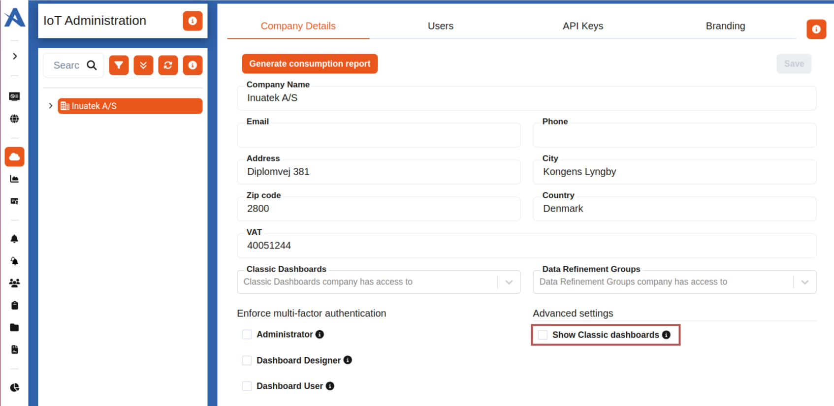 Hide or show Classic Dashboard checkbox on company