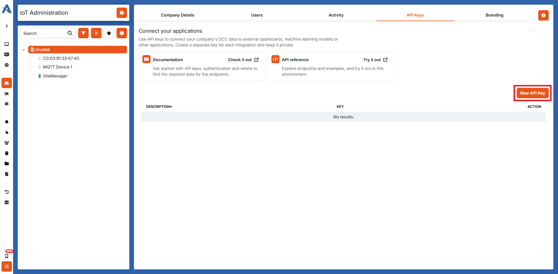 Add api key button