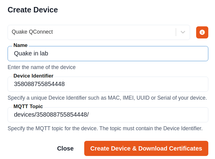 Create new Quake QCOnnect device