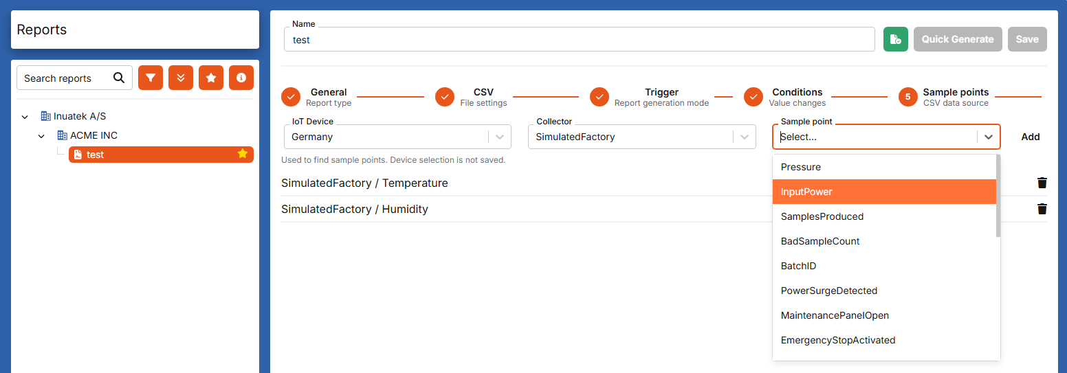 CSV sample point selection