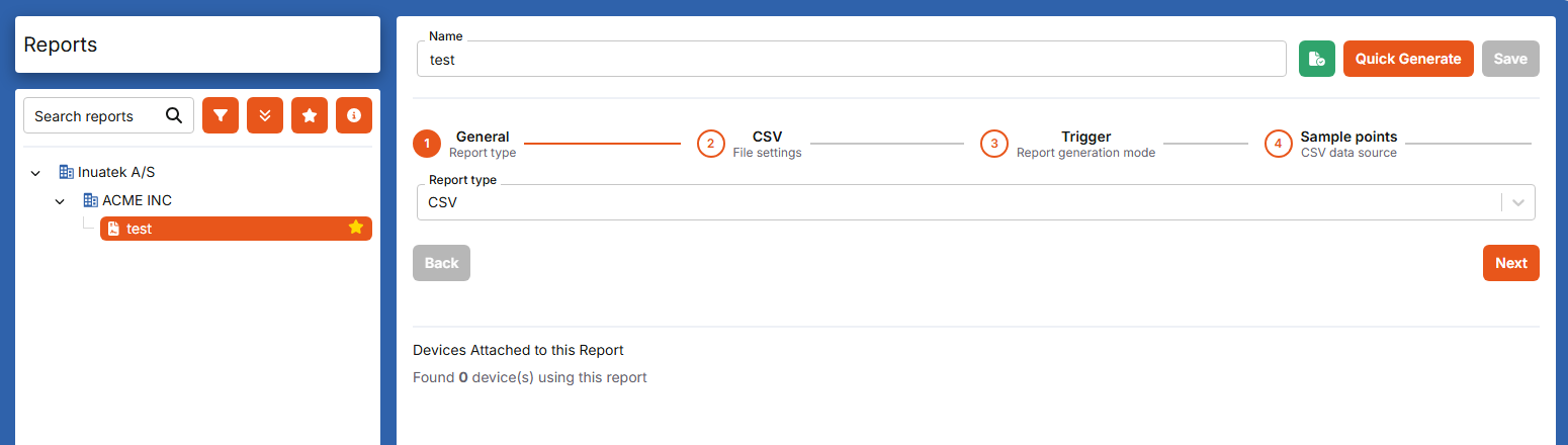 Report type selection