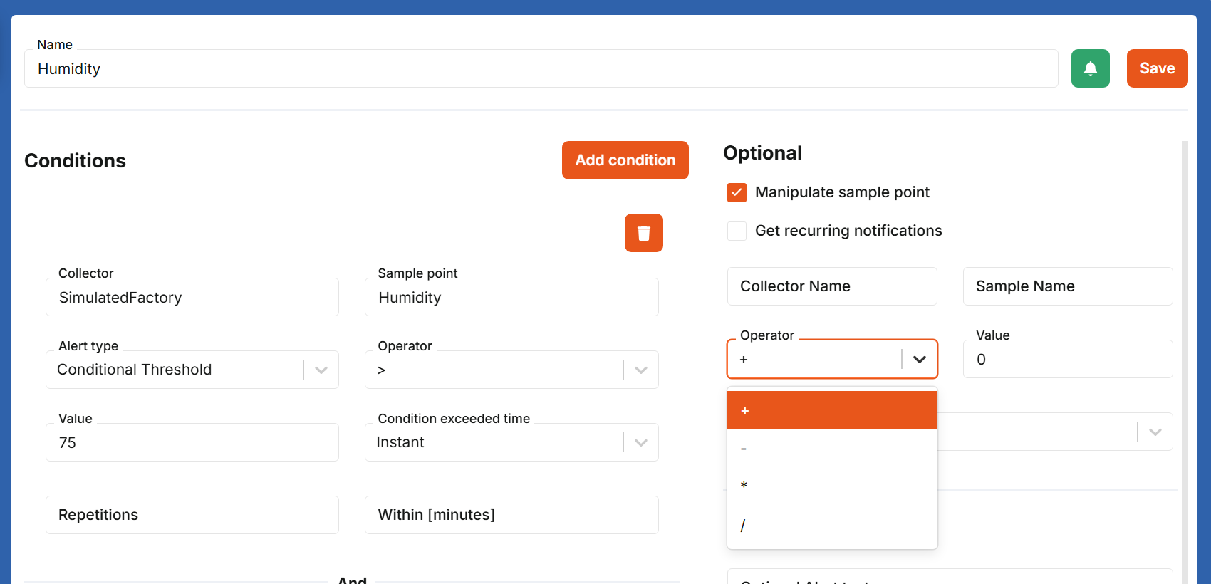 Manipulate a sample point when an alert triggers