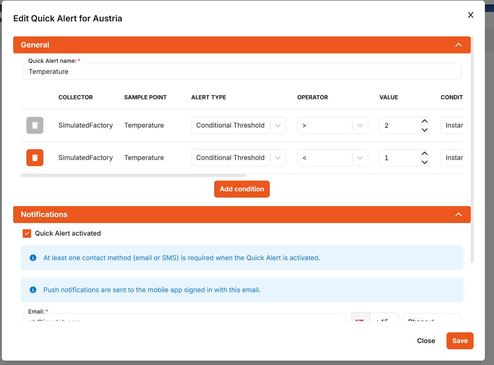 Multiple conditions in a Quick Alert